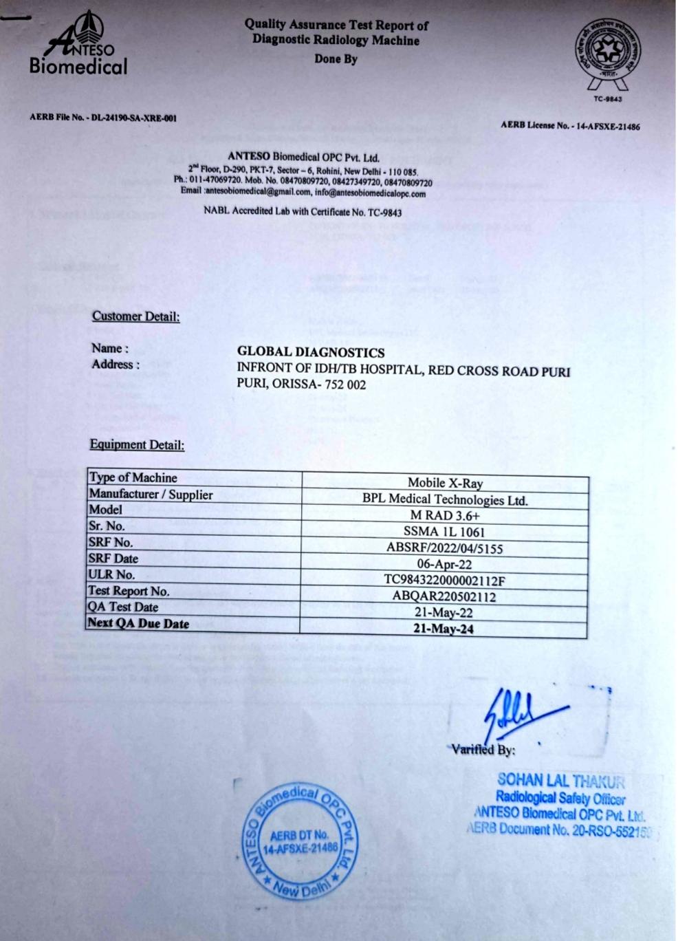 Quality Control Check Certificate